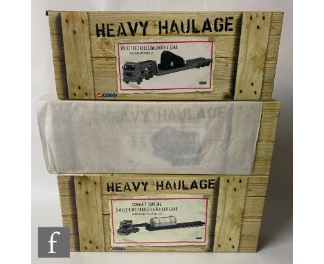 Three Corgi Heavy Haulage 1:50 scale diecast models, comprising CC12810 Sandy Kydd Transport Scania T Topline 5 Axle King Tra