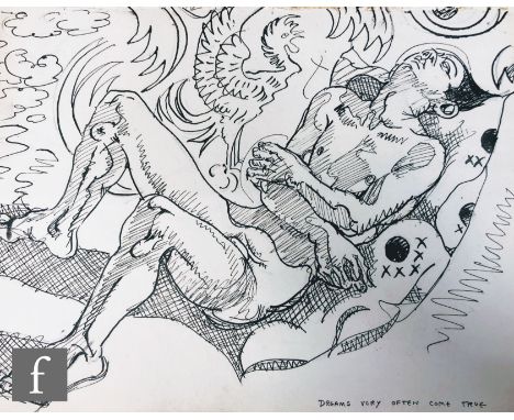 ALBERT WAINWRIGHT (1898-1943) - Dreams Very Often Come True, a sketch of a reclining nude young man surrounded by abstract sh