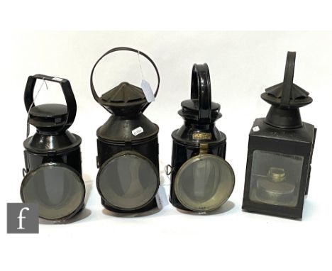 A LMS black painted hand lamp, two BR hand lamps and a black painted square hand lamp. (4) 