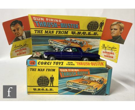 A Corgi 267 The Man from UNCLE Thrushbuster diecast model, in metallic blue with yellow interior, with Waverly ring, inner pi