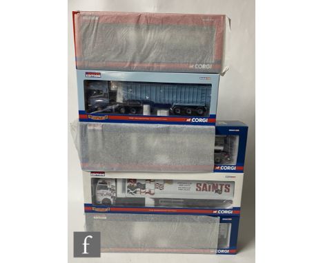 Five Corgi Hauliers of Renown 1:50 scale diecast models, comprising CC12813 JJ Bartlett Haulage Scania T Topline Bulk Tipper,