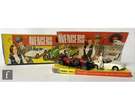 A Corgi Gift Set 40 The Avengers diecast model set, comprising vintage Bentley in red and black with wire wheels, John Steed 