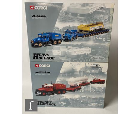 Two Corgi Heavy Haulage 1:50 scale diecast model sets, comprising 18002 Pickfords Scammell Contractor x2 with Nicolas Bogie T