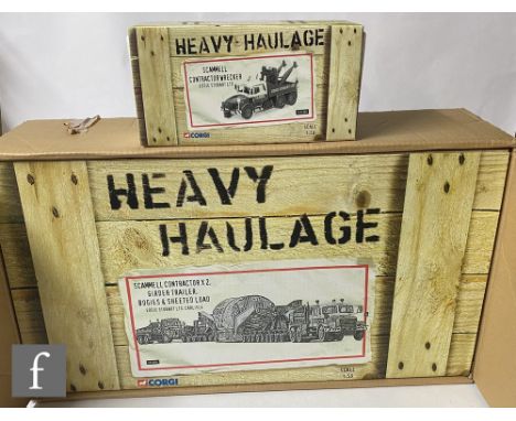 Two Corgi Heavy Haulage Eddie Stobart 1:50 scale diecast model sets, CC12305 Scammell Contractor x 2, Girder Trailer, Bogies 