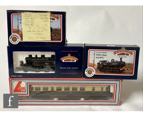 Three OO gauge Bachmann locomotives, comprising 31-450D class 2P 2-6-2T BR black 41324, 31-901 0-6-0 BR black 5796 and 32-211
