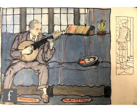 ALBERT WAINWRIGHT (1898-1943) - Ben Rhydding, a sketch of a male figure playing a musical instrument at Moor Cottage, with a 
