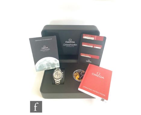 A gentleman's stainless steel Omega Speedmaster Professional wrist watch to commemorate Apollo XVII The Last Man on The Moon 