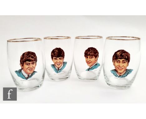 A set of 1963 Beatles glasses by Joseph Lang &amp; Co.&nbsp;NEMS Enterprises, each with painted portrait of John, Paul, Ringo