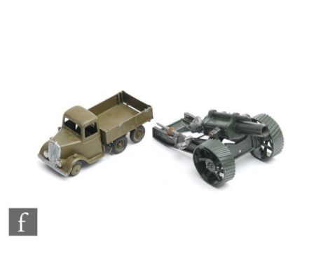 A Britains Army Lorry six wheel tipper, set 1335 comprising six wheel truck with round nose with opening driver's door, black