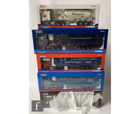Five Corgi Hauliers of Renown 1:50 scale diecast models comprising CC12928 RW Stewart Scania Topline Houghton Parkhouse 'The 