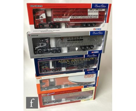 Five Corgi 1:50 scale diecast models, to include CC11911 Anderton &amp; Rowland's Waltzer ERF EC Series Curtainside, CC12111 