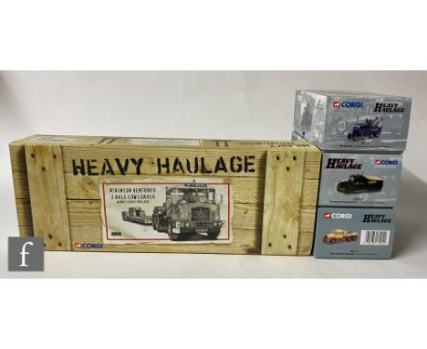 Four Corgi Heavy Haulage 1:50 scale diecast models, comprising CC12506 Wynns Heavy Haulage Atkinson Venturer 2 Axle Low Loade
