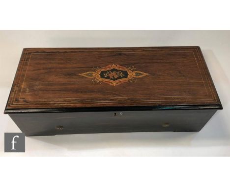 A Nicole Freres musical box, Gamme No 2554, serial No 43080, playing six popular hymns, tune card, coloured marquetry inlaid 