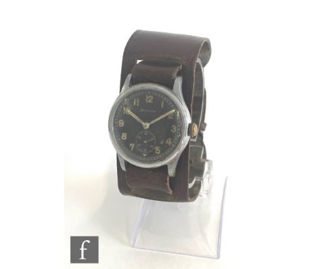 A gentleman's stainless steel Helvetia wrist watch model no 3190, Arabic numerals to a black circular dial, case diameter 34m