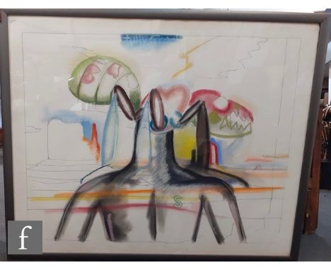 TULLY CROOK (B. 1938) - S6, pastel and pencil drawing, signed and inscribed, framed, 92cm x 120cm, frame size 115cm x 140cm.