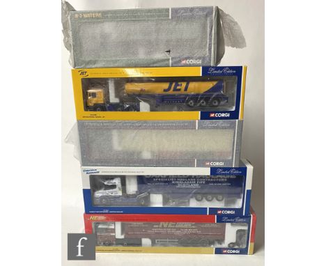 Five Corgi 1:50 scale diecast models, comprising CC13404 Norman Emerson &amp; Sons MAN TGA Curtainside with Moffett Mounty, C
