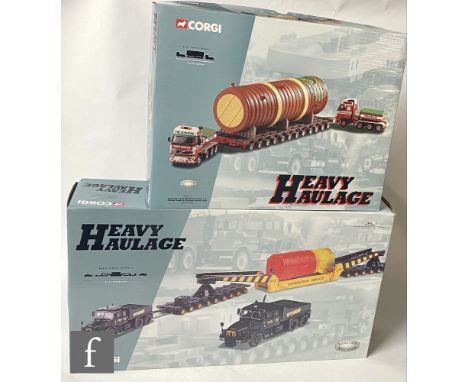 Two Corgi Heavy Haulage 1:50 scale diecast model sets, CC12403 Heanor Haulage Volvo FH 4 Axle Ballasted Tractor x 2, Nicolas 