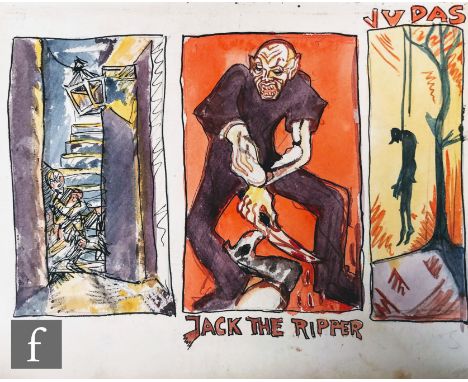 ALBERT WAINWRIGHT (1898-1943) - A study with depictions of Jack the Ripper and Judas, to the reverse various sketches includi