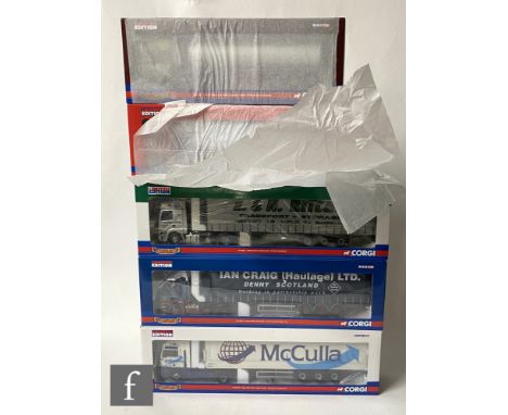 Five Corgi Hauliers of Renown 1:50 scale diecast models, comprising CC13906 Ritchie Transport Foden Alpha Curtainside, CC1351