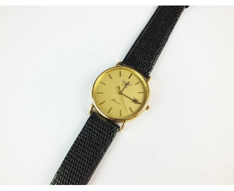 A Gentleman's gold plated Longines Presence quartz wristwatch, the circular dial with batons and date aperture, with attached