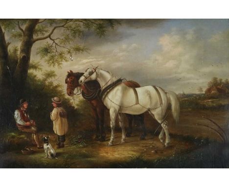 British School (late 18th-early 19th Century) Resting Plough team, oil on canvas, measurements 41 x 64 cm*Small hole in canva