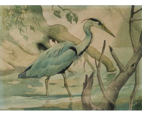 Richard Barrett Talbot Kelly MBE RI (1896-1971) Heron, monogrammed bottom right, ink and watercolour, measurements 28 x 37.5 