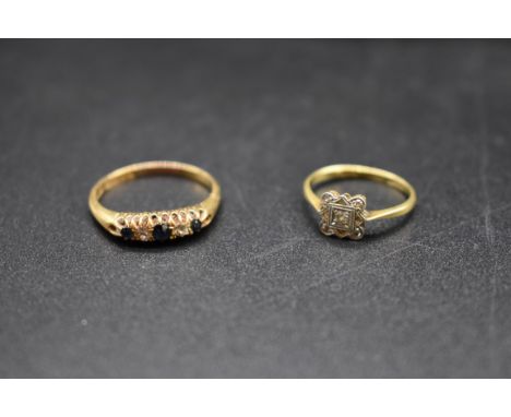 An Edwardian diamond ring, stamped 18ct and plat, size K 1/2; together with an 18ct gold diamond and sapphire five stone ring