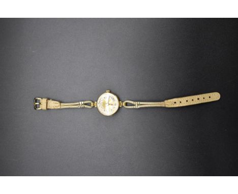 A circa 1920 Rolex 18ct gold manual wind ladies wristwatch,&nbsp;24mm, import mark London 1920, on leather strap. 