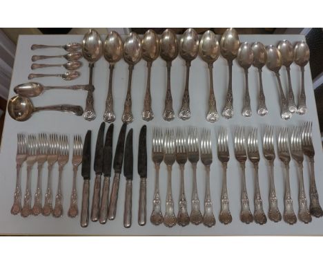 A part canteen of silver kings pattern cutlery, by Atkin Brothers, Sheffield 1930, 3160g; together with six unmatched silver 