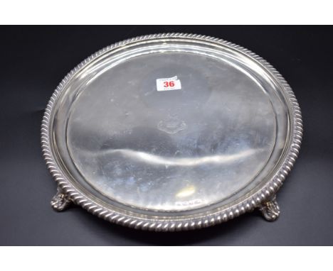 A Victorian silver circular tray, having gadrooned edge, by&nbsp;Henry Wilkinson &amp; Co, Sheffield 1846, 30.5cm, 812g. 