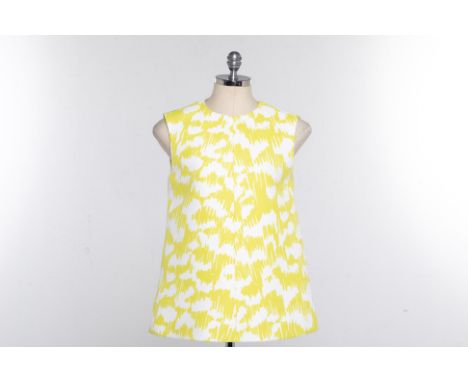 A BALENCIAGA YELLOW &amp; WHITE BLOUSE
Two-tone A-line sleeveless blouse, with yellow scribbles printed to the fabric, with z