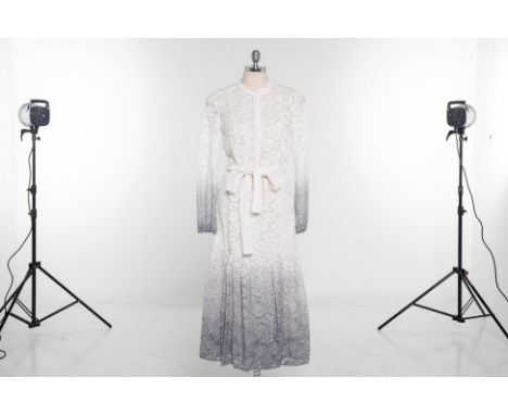 A BURBERRY PRORSUM WHITE &amp; GREY DEGRADÉ LACE DRESS
White to grey degradé Vanetian stretch lace long sleeved button-up dre