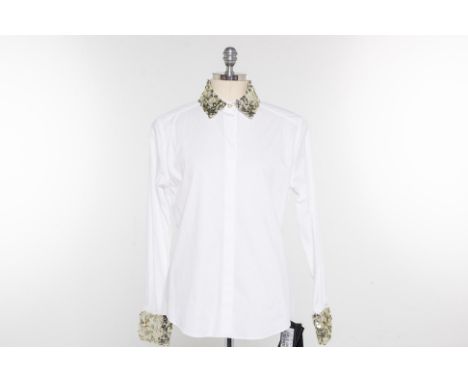 A DOLCE &amp; GABBANA WHITE &amp; SEQUIN SHIRT
White cotton button-up shirt with silver sequin trims to the collar and cuffs,