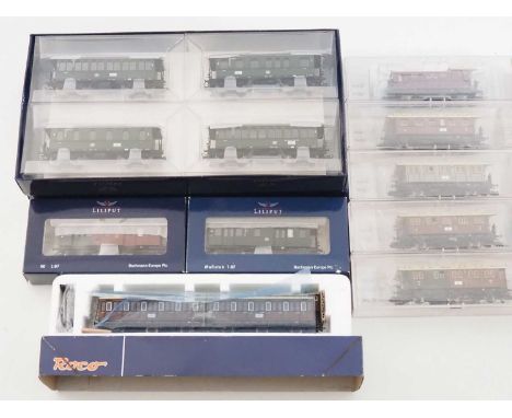 A group of HO gauge Prussian and German outline coaches including Langenschwalbacher examples by ROCO, LILIPUT and FLEISCHMAN