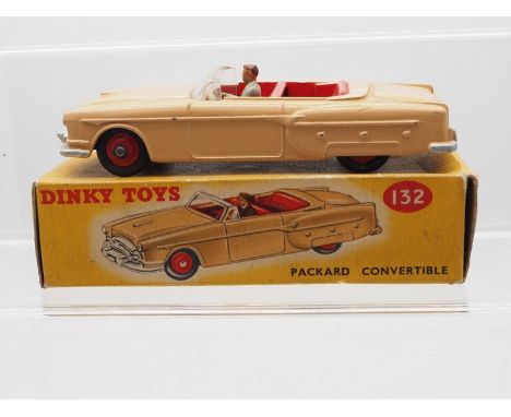A DINKY No 132 Packard Convertible - light tan body, red interior and ridged hubs - G/VG in G box