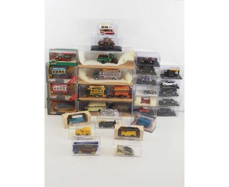 A quantity of mixed boxed and unboxed diecast by CORGI and others comprising buses, vans and cars - VG in G boxes where boxed