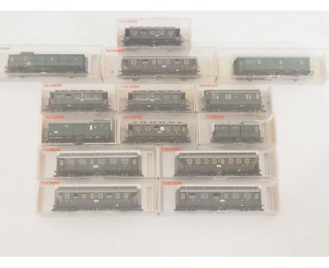 A group of FLEISCHMANN HO gauge German outline four and six wheel passenger coaches - G/VG in G/VG boxes (14)