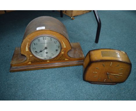 Hull Paragon Company Inlaid Mantel Clock and a 1950’s Mantel Clock