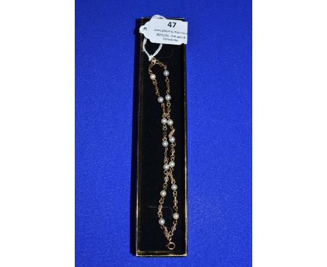 9ct Gold & Pearl Chain Bracelet ~8.8g 
