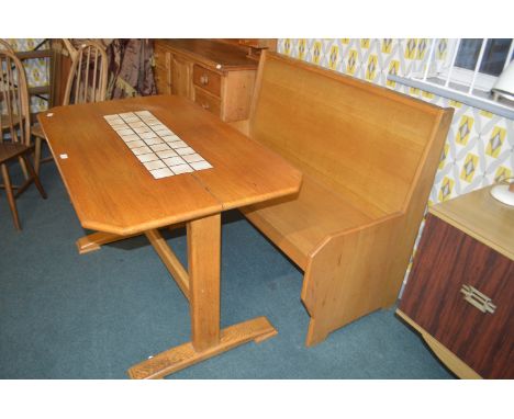 Light Oak Settle and a Tile Topped Dining Table 