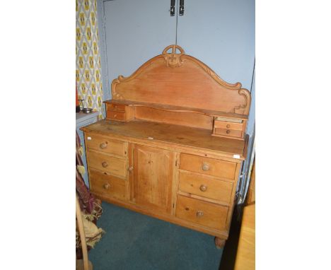 Stripped Pine Dresser Base with Attached Shelf Back 