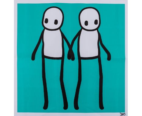 δ Stik (b.1979)Holding Hands (Teal)Lithograph printed in colours, 2020, signed in black felt-tip pen, on wove paper, with ful