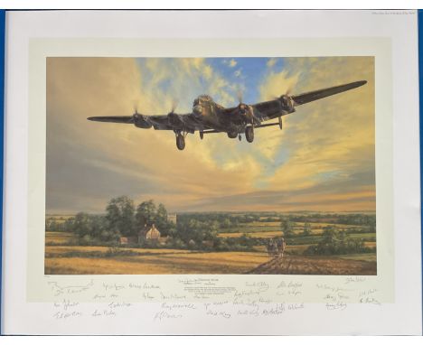 WW2 31 Signed King of the Air 31x23 inch Colour Print by Anthony Saunders. 3 of 300 Prints. Superb Signatures include Jo Lanc