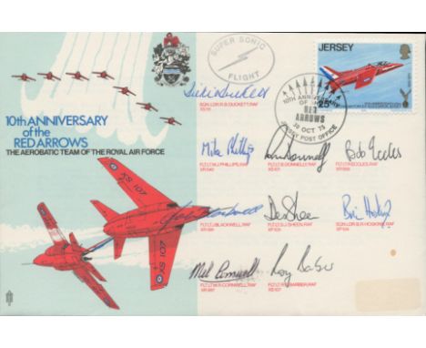 1975 Red Arrow Display Pilots Signed on 10th anniv of Red Arrows Flown FDC. Signature of Red 1 is Sqn Ldr RB Duckett. 2303 of