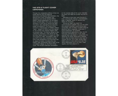 SPACE. STS-8 Flight Cover USPS/NASA with Superb Postmarks and Stamps FDC. Housed in a NASA Informative Card Folder Case. A Mu