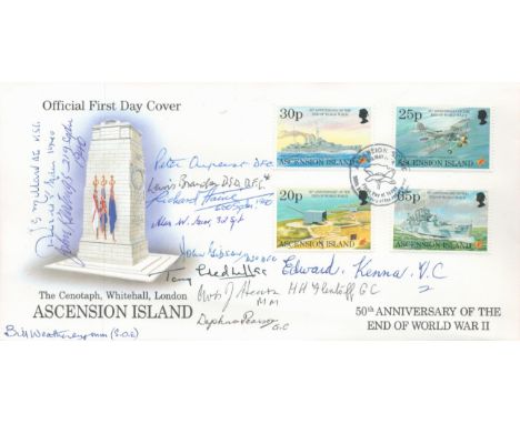 Ascension Island FDC 50th Anniv End of WW11 Signed by 13 all involved in WW11 8th May 1995 FDI Ascension Island Special Postm