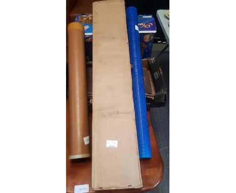 Nativity set, Father Christmas on ladder along with various posters and maps and other items.