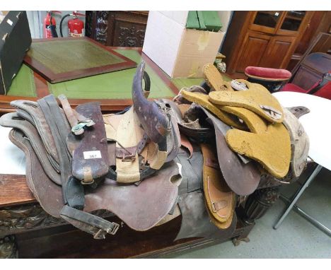 Collection of military/army horse saddles