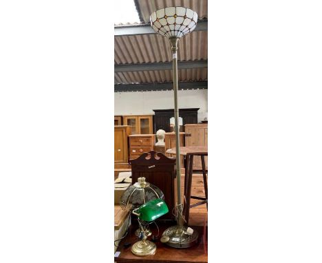 Vintage style bankers lamp with green glass shade along with 2 other lamps