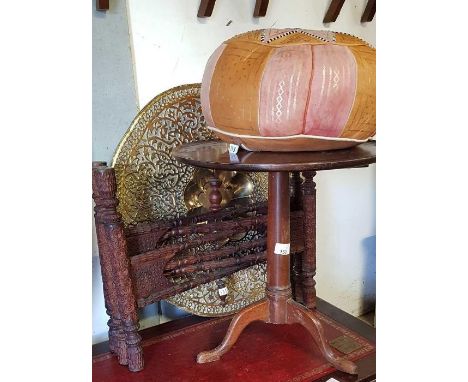 Middle Eastern style tray top table along with a leather pouffe and side table 